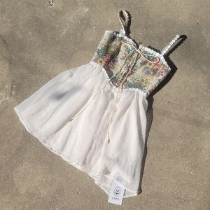 CIDER XS Secret Garden Corset Bodice Ivory Chiffon Skater Dress